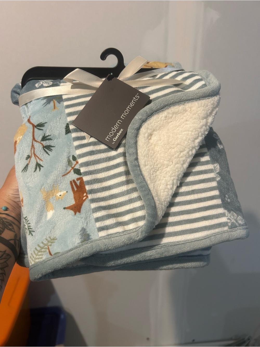 modern moments by Gerber Blue Plush Baby Blanket - Sherpa Reversible